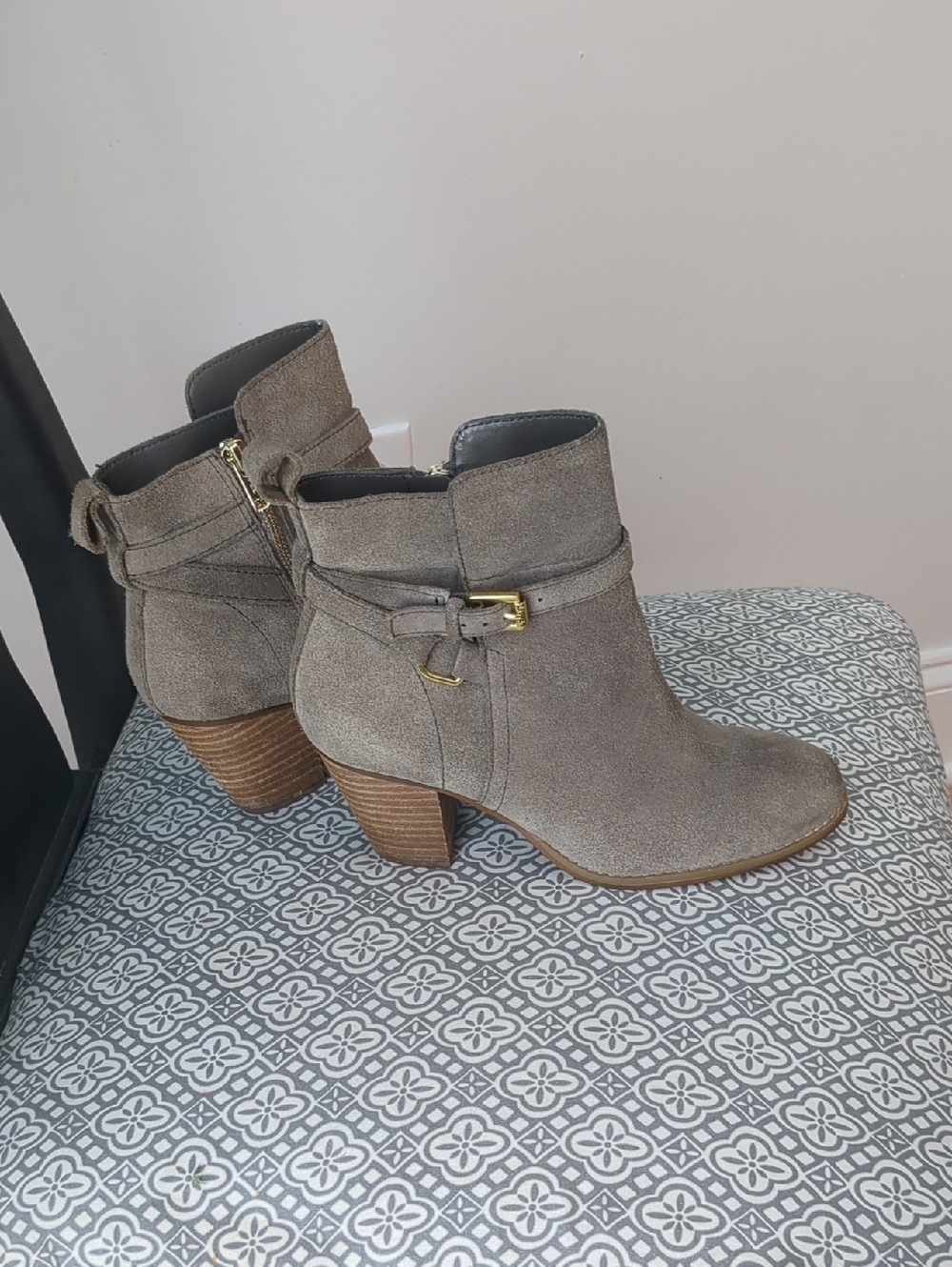 Ralph Lauren Taupe Suede Ankle Booties with Buckle Size 6